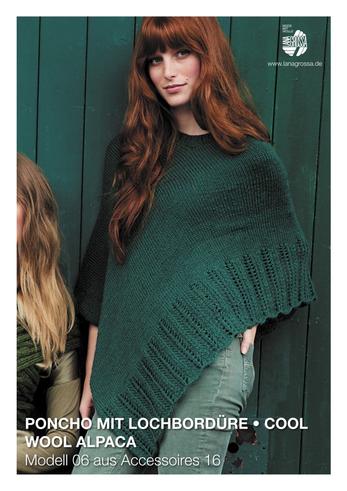 Poncho mit Lochbordüre aus Cool Wool Alpaca
