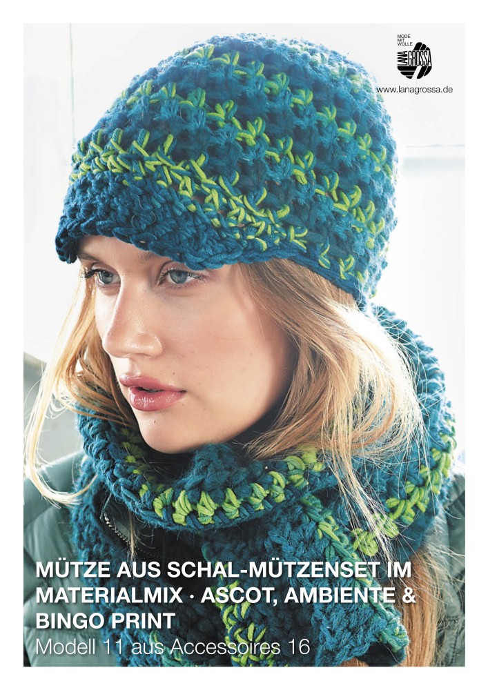 Mütze aus Schal-Mützenset im Materialmix