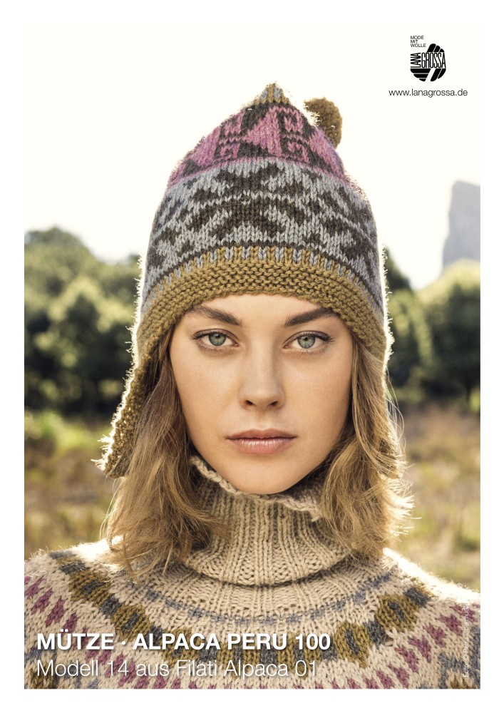 Mütze Alpaca Peru 100 mit Jacquardmuster und Ohrenklappen