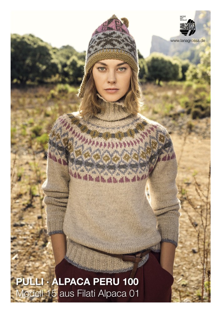 Pullover Alpaca Peru 100 mit Jacquardmuster und Rollkragen