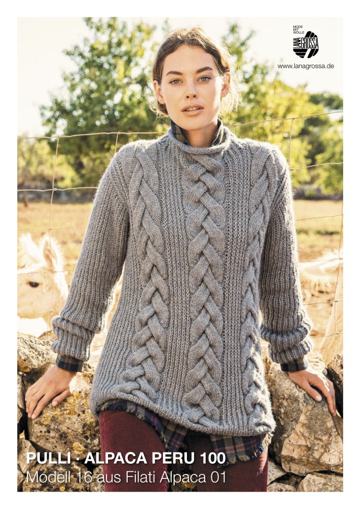 Pullover mit Zopfmuster aus Alpaca Peru 100