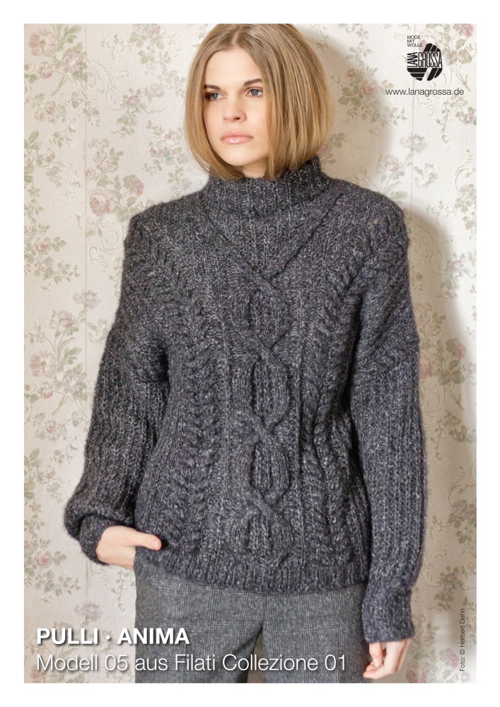 Pullover Anima mit Zopf- und Halbpatentmuster