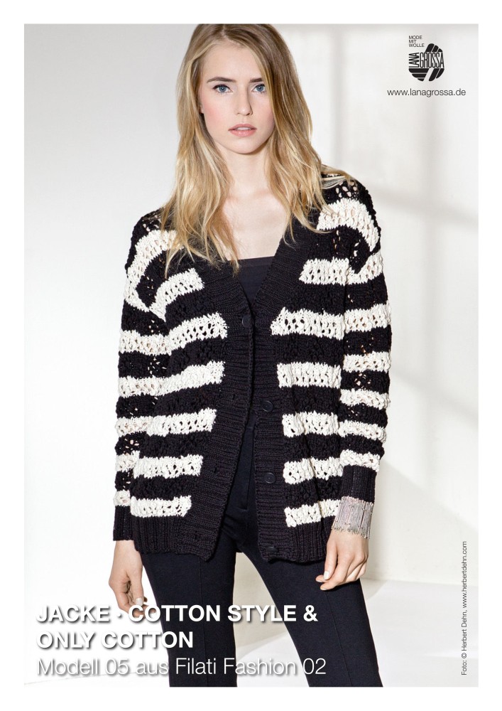 Jacke im Rippen- und Lochmuster mit Streifen in Schwarz und Creme