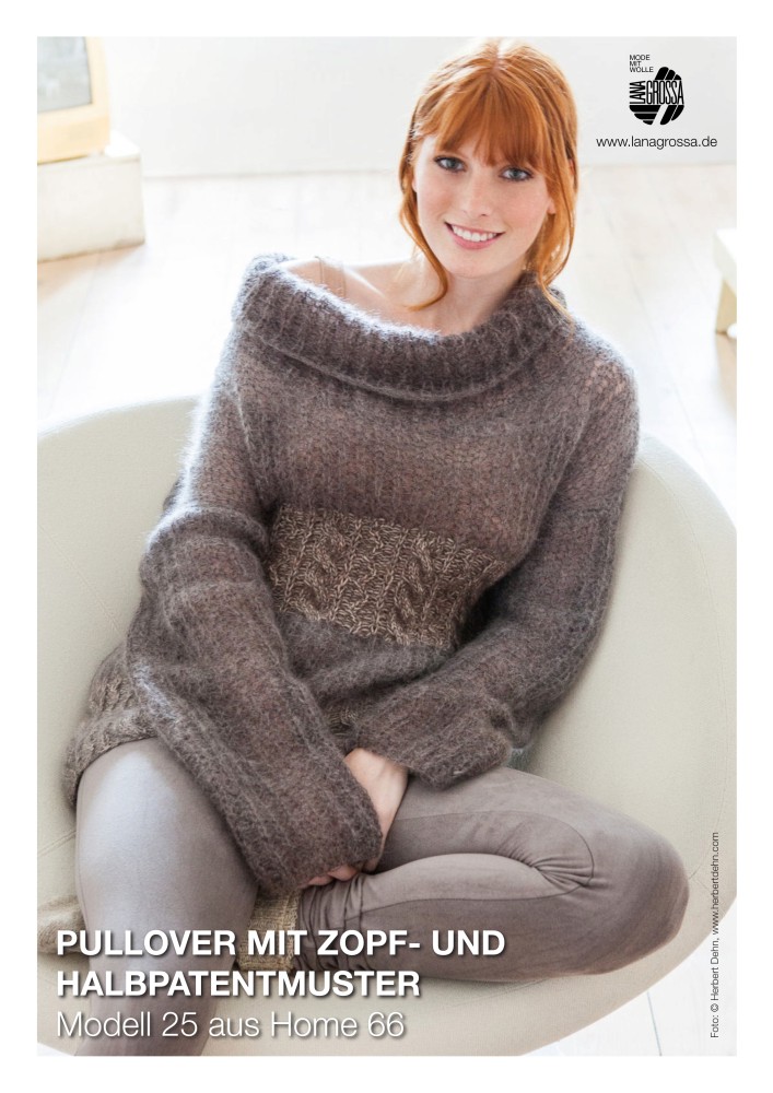 Pullover mit Zopf- und Halbpatentmuster