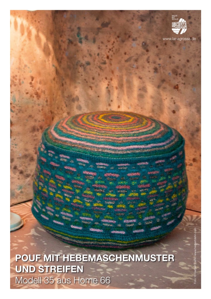 Pouf mit Hebemaschenmuster und Streifen