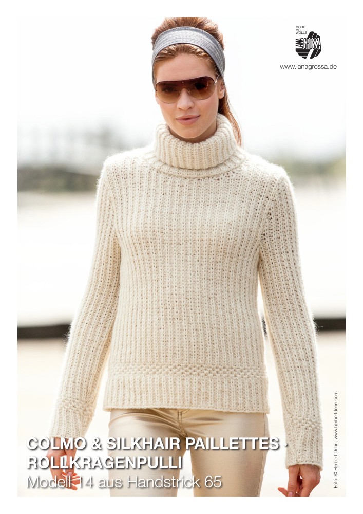 Rollkragenpullover im Halbpatent mit Netzmuster