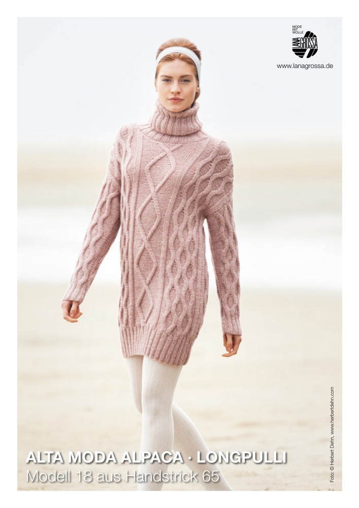 Longpulli mit Zopfmuster und Raute aus Alta Moda Alpaca