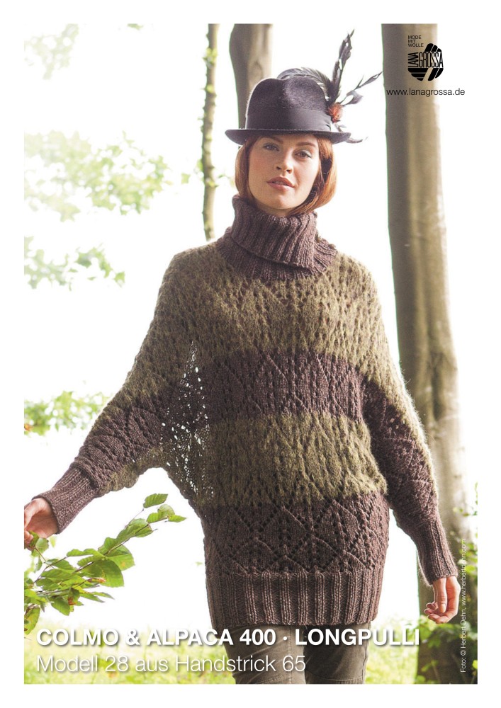 Long Pulli mit Ajourmuster und Rollkragen