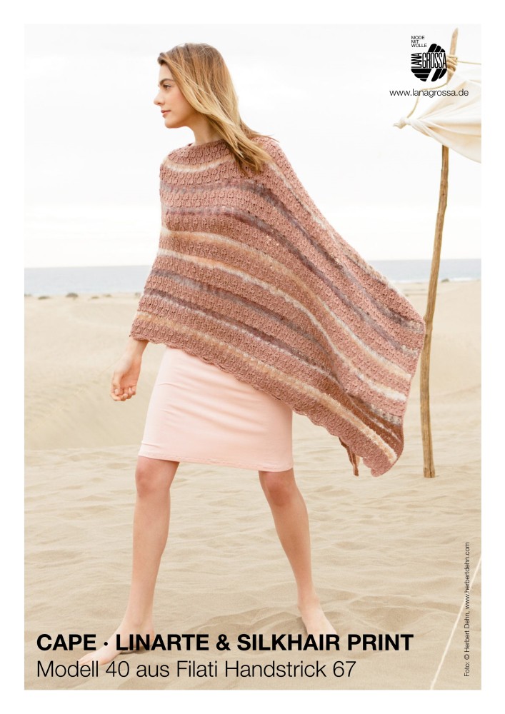 Cape mit Muster- und Streifenfolge aus Linarte und Silkhair Print