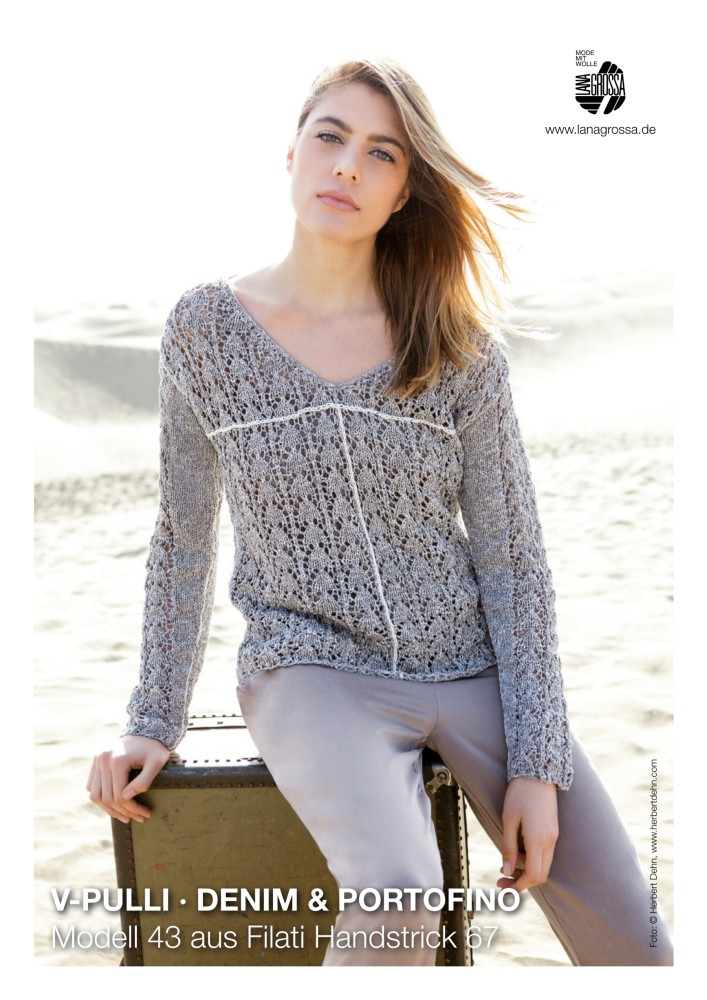 V-Pulli Denim & Portofino mit V-Ausschnitt im Ajourmuster