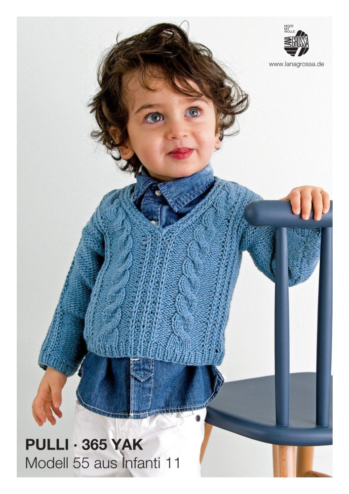Kinderpullover mit Zopfmuster aus Yak-Mischgarn