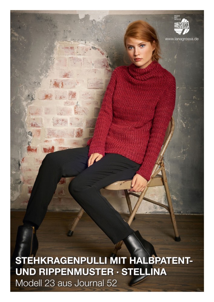 Stehkragenpulli mit Halbpatent- und Rippenmuster Stellina