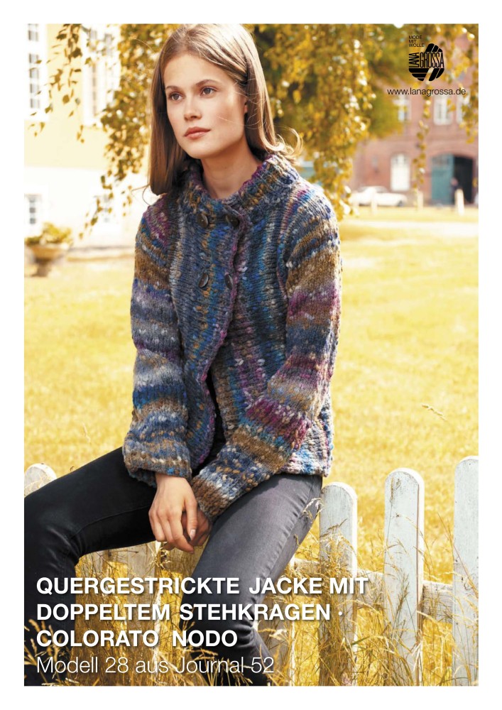 Quergestrickte Jacke mit doppeltem Stehkragen aus Colorato Nodo