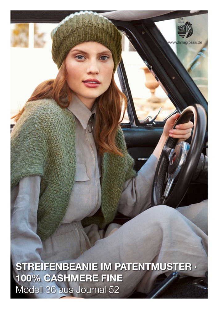 Streifenbeanie im Patentmuster aus 100% Cashmere Fine