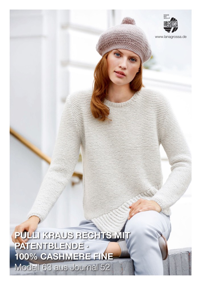 Pullover kraus rechts mit Patentblende aus 100% Cashmere Fine