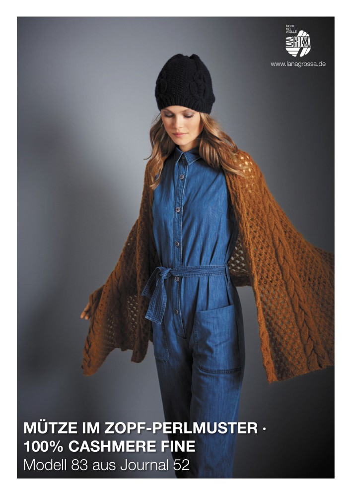 Mütze im Zopf-Perlmuster aus 100% Cashmere Fine