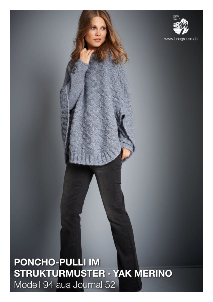Poncho-Pulli im Strukturmuster Yak Merino