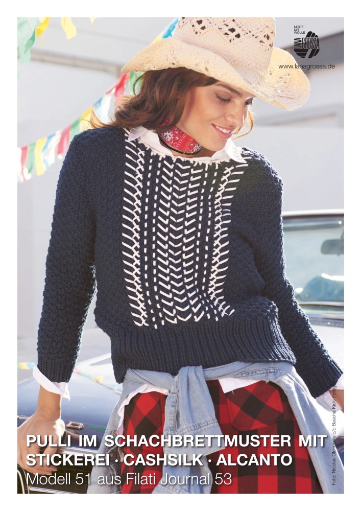 Pullover im Schachbrettmuster mit Stickerei