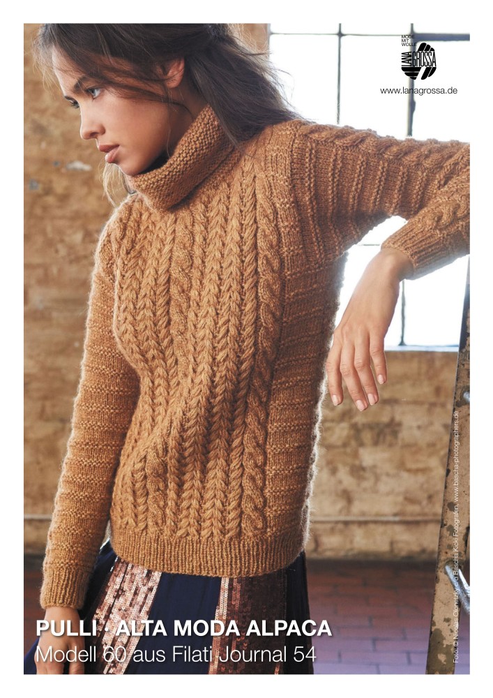 Pullover Alta Moda Alpaca mit Zopf- und Fischgrätmuster