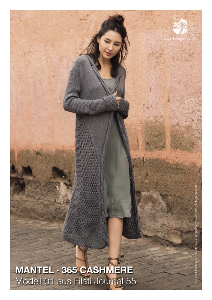 Mantel aus 365 Cashmere mit Zopf- und Gittermuster