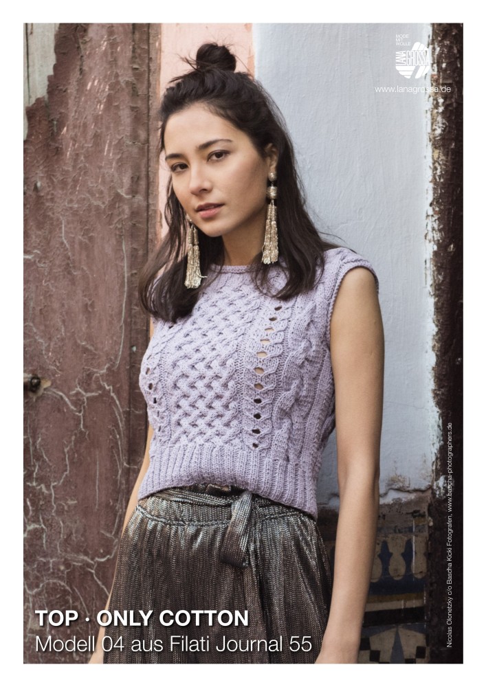 Top Only Cotton mit Zopf-, Loch- und Gittermuster