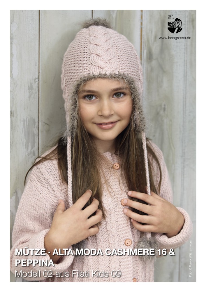 Mütze aus Alta Moda Cashmere 16 & Peppina mit Zopfmuster für Kinder