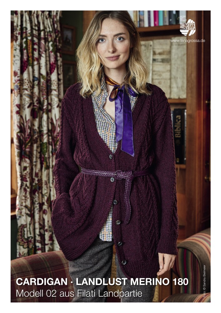 Cardigan mit Zopf-Aranmuster aus Landlust Merino 180