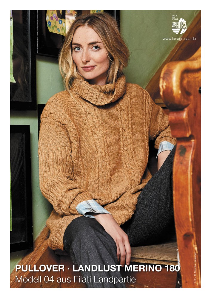 Pullover mit Zopfstreifen aus Landlust Merino 180