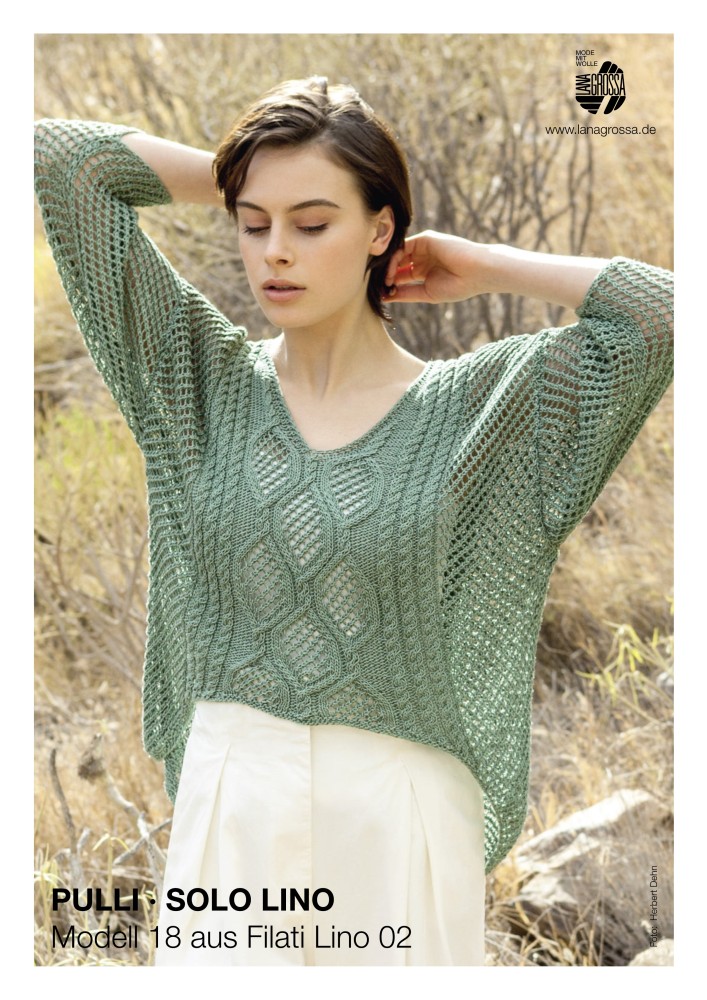 Pulli Solo Lino mit Zopf-Ajourmuster
