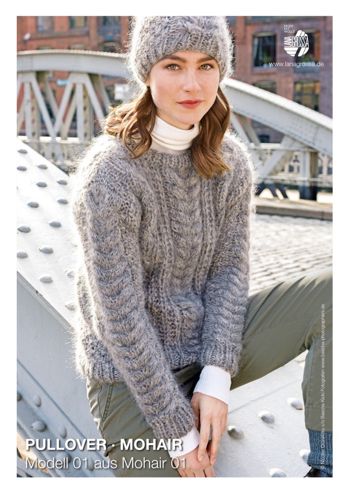 Pullover aus Mohair 01 mit Zopf- und Patentmustern
