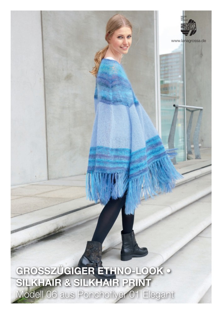 Großzügiger Ethno-Poncho aus Silkhair Garn