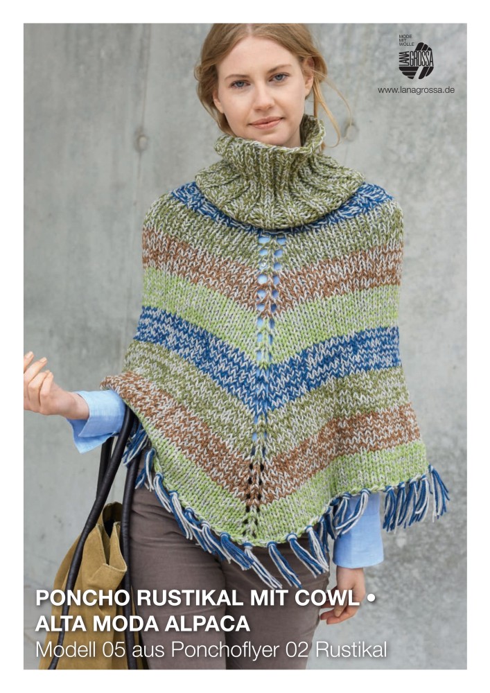 Poncho Rustikal mit Cowl aus Alta Moda Alpaca