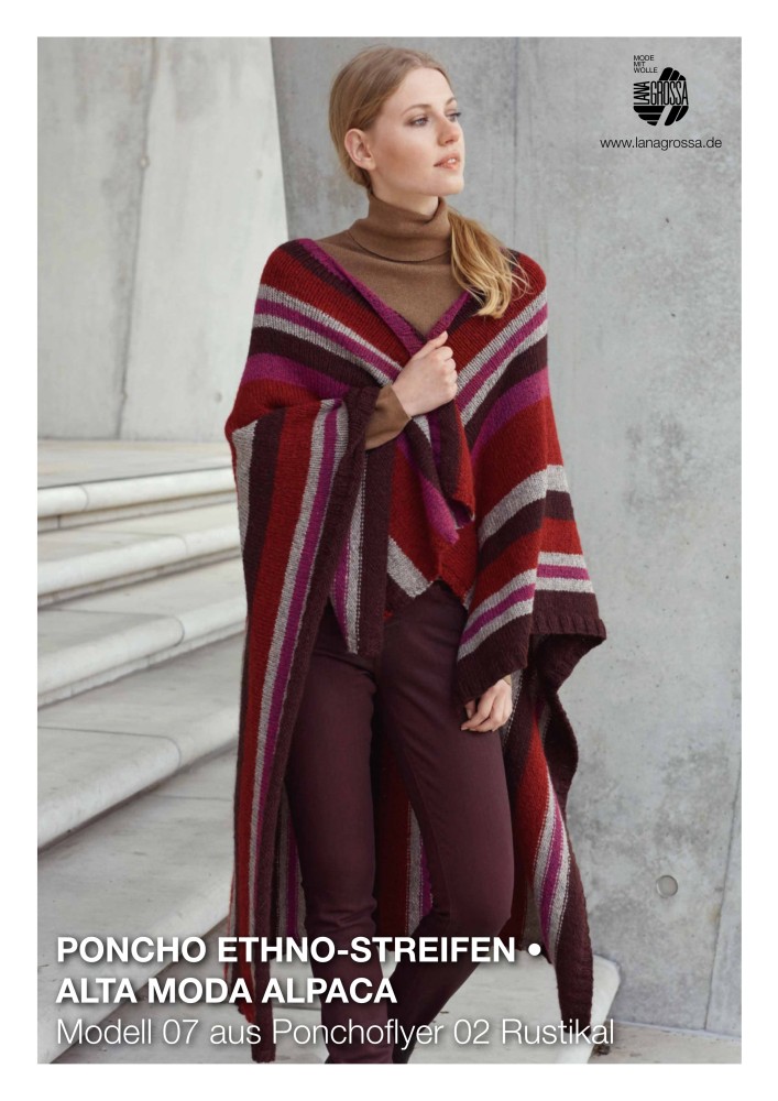 Poncho Ethno-Streifen Alta Moda Alpaca