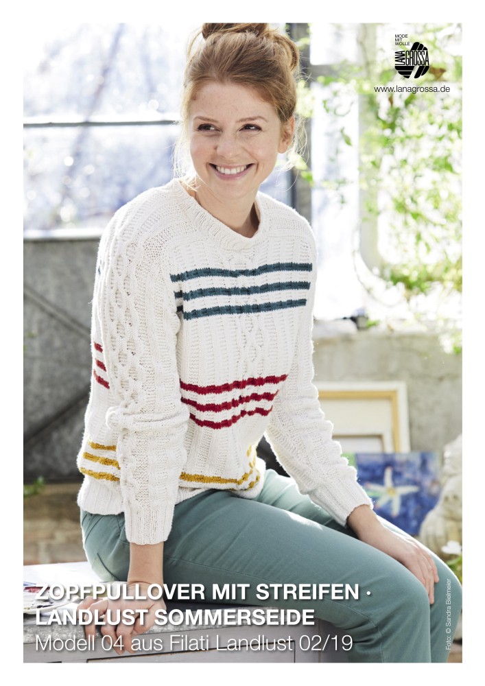 Zopfpullover mit Streifen aus Landlust Sommerseide