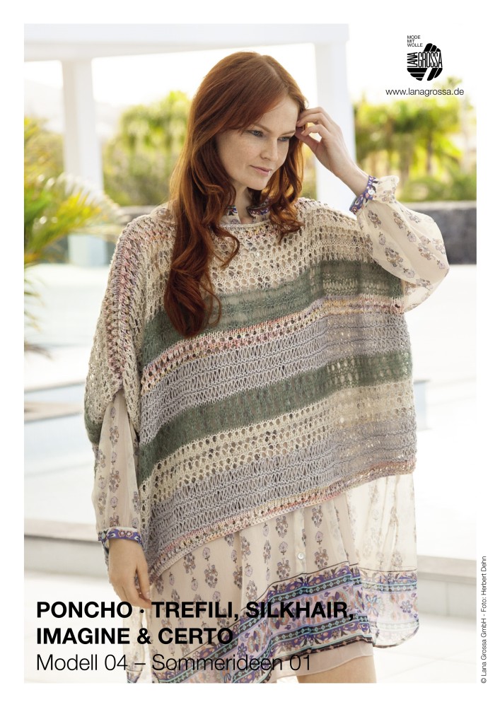 Poncho im Muster- und Materialmix
