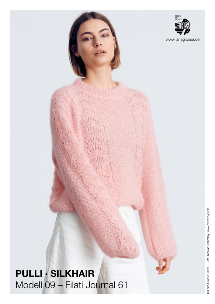 Pullover Silkhair mit Perlmuster und Pfauenschweifmuster