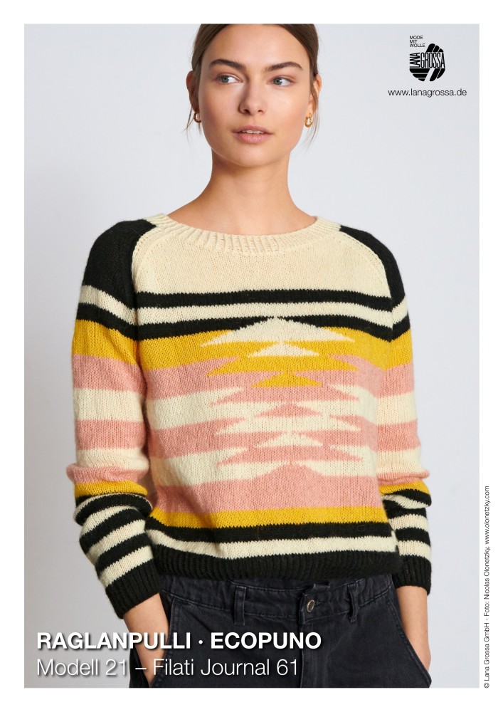 Raglanpullover mit Einstrickmuster aus Ecopuno