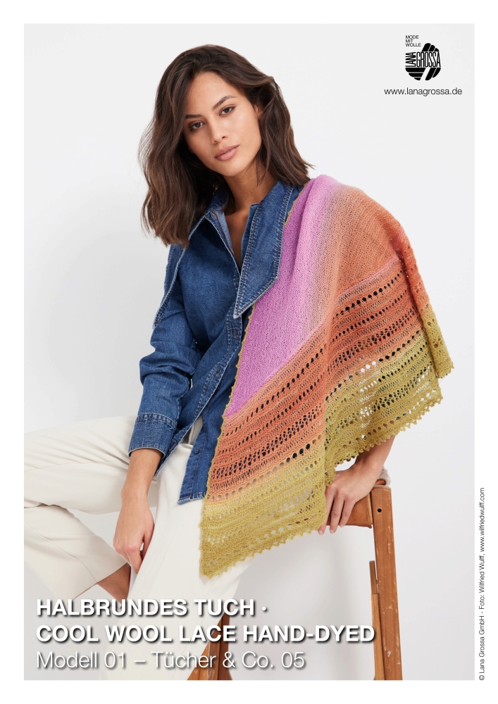Halbrundes Tuch aus Cool Wool Lace Hand-Dyed