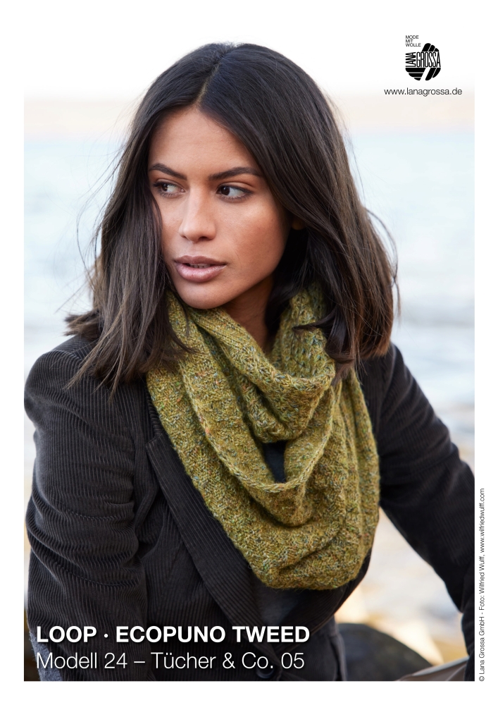 Loop aus Ecopuno Tweed in Sternchen- und Würfelmuster