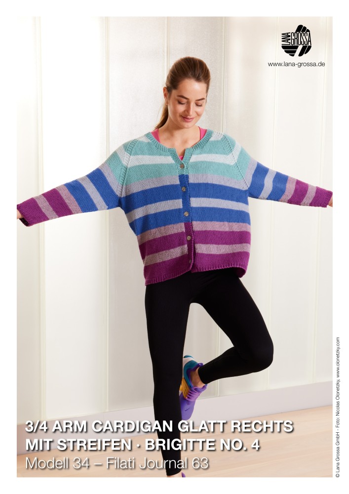 3/4 Arm Cardigan glatt rechts mit Streifen