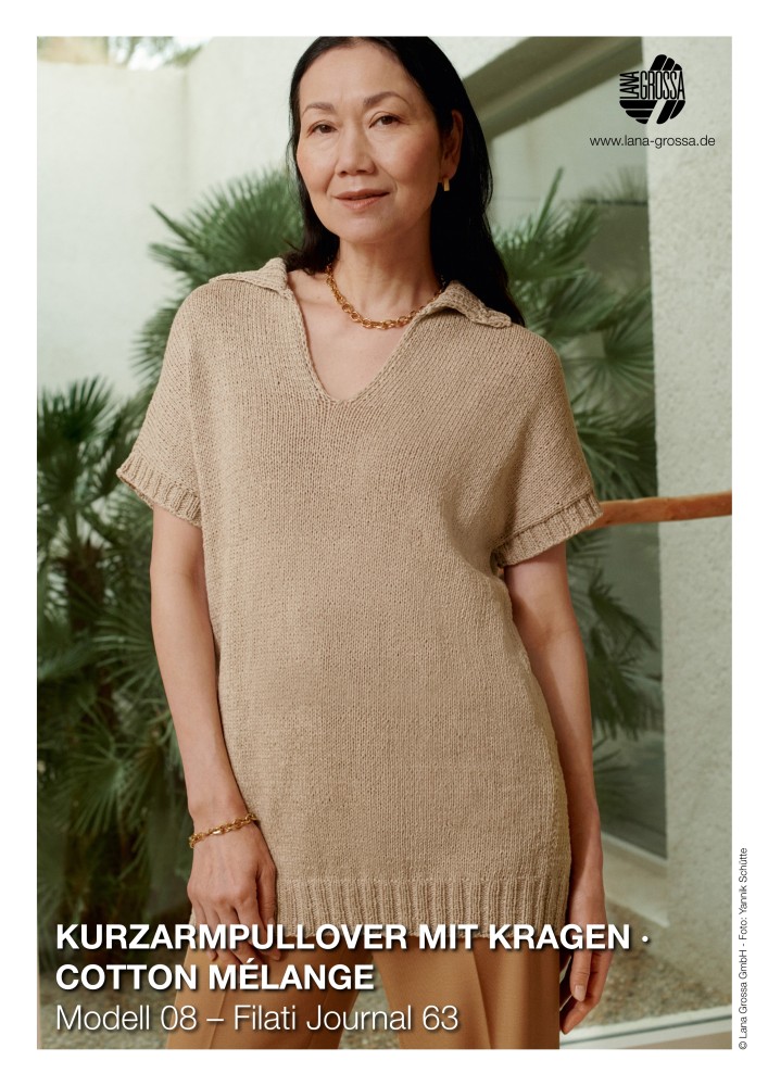 Kurzarm-Pullover mit Kragen aus Cotton Mélange