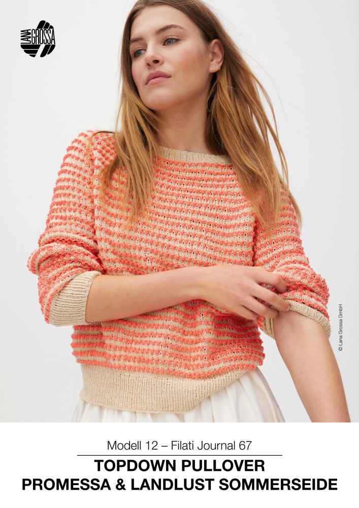 Topdown Pullover mit Streifen in Koralle und Natur