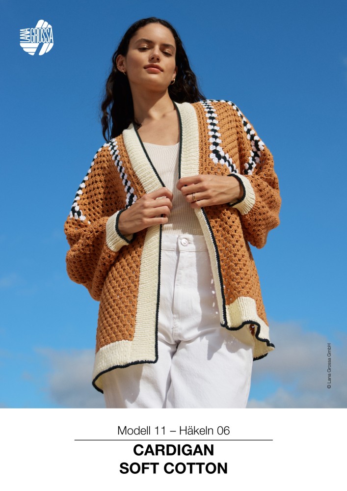 Cardigan Soft Cotton mit Lochmuster und quadratischen Motiven