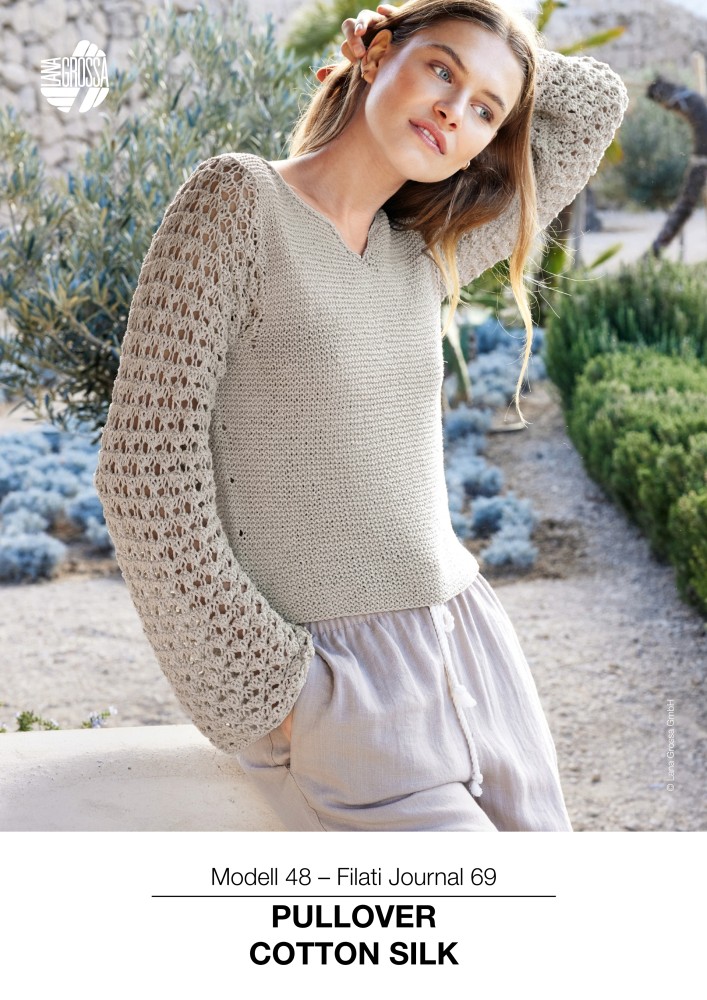 Pullover Cotton Silk mit Ajour-Ärmeln