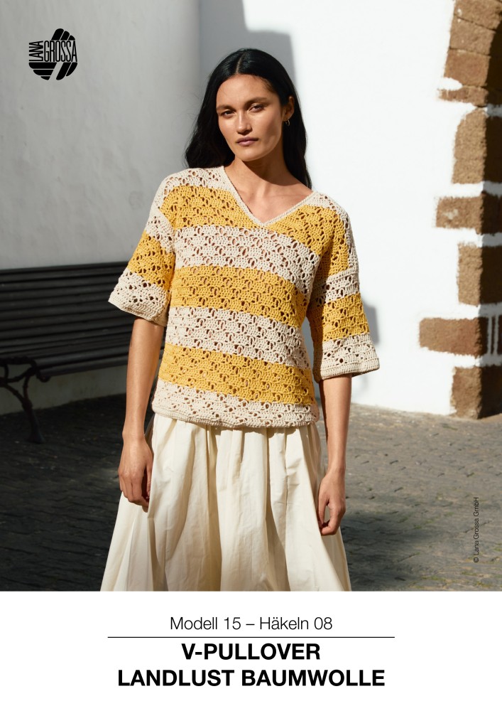 V-Pullover im Stäbchen-Rautenlochmuster aus Landlust Baumwolle
