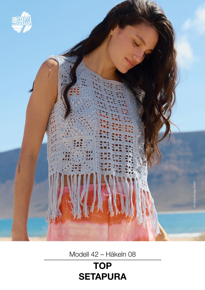 Top Setapura mit quadratischen Motiven und Fransen
