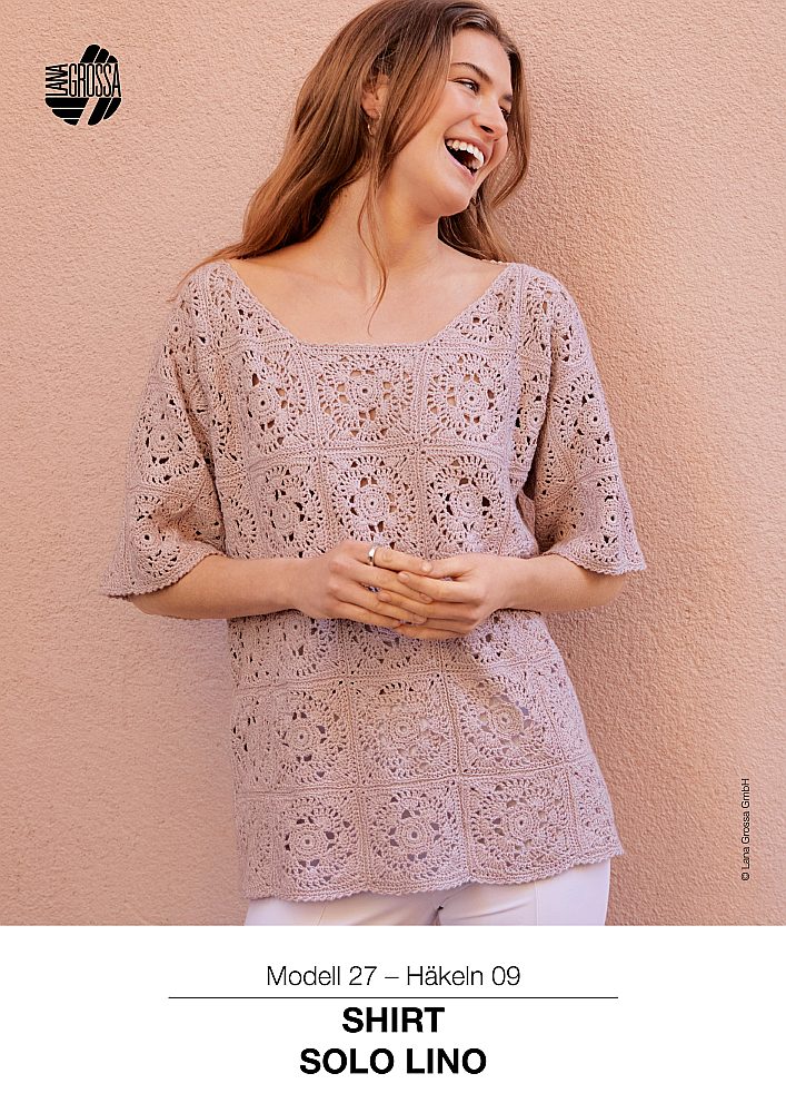 Shirt Solo Lino aus quadratischen Häkelmotiven