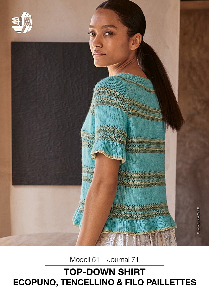 Top-Down Shirt mit Streifenmuster aus Ecopuno, Tencellino & Filo Paillettes