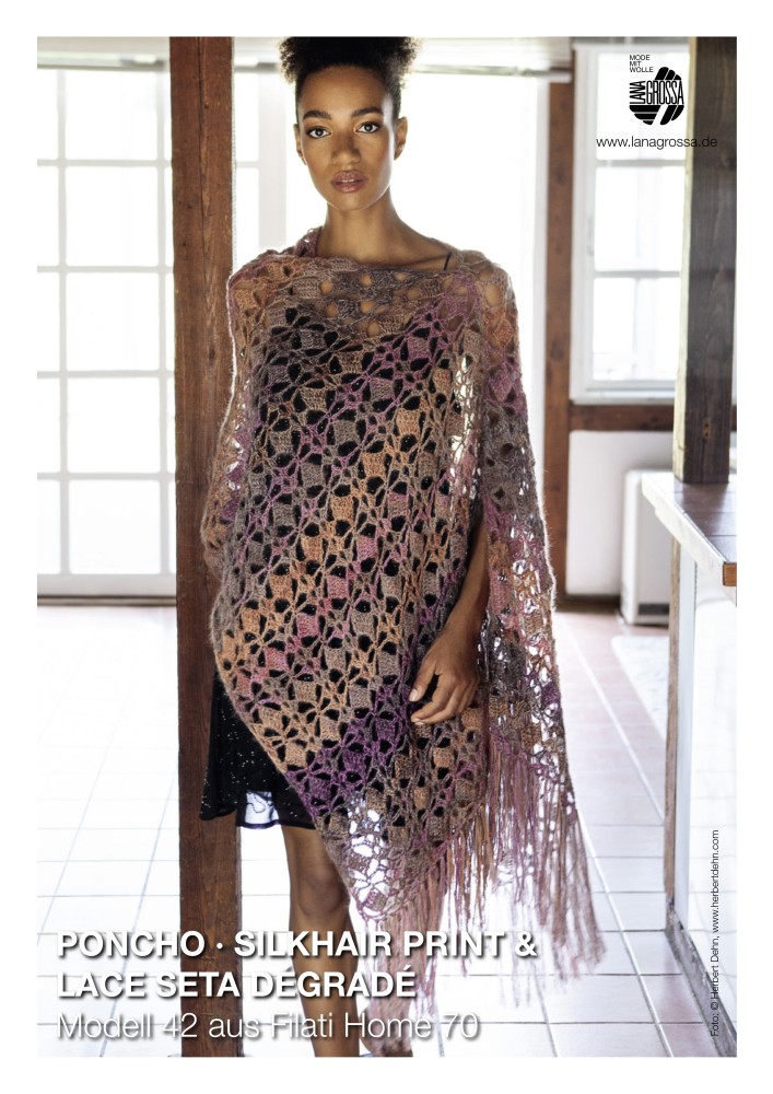 Poncho Silkhair Print & Lace Seta Dégradé