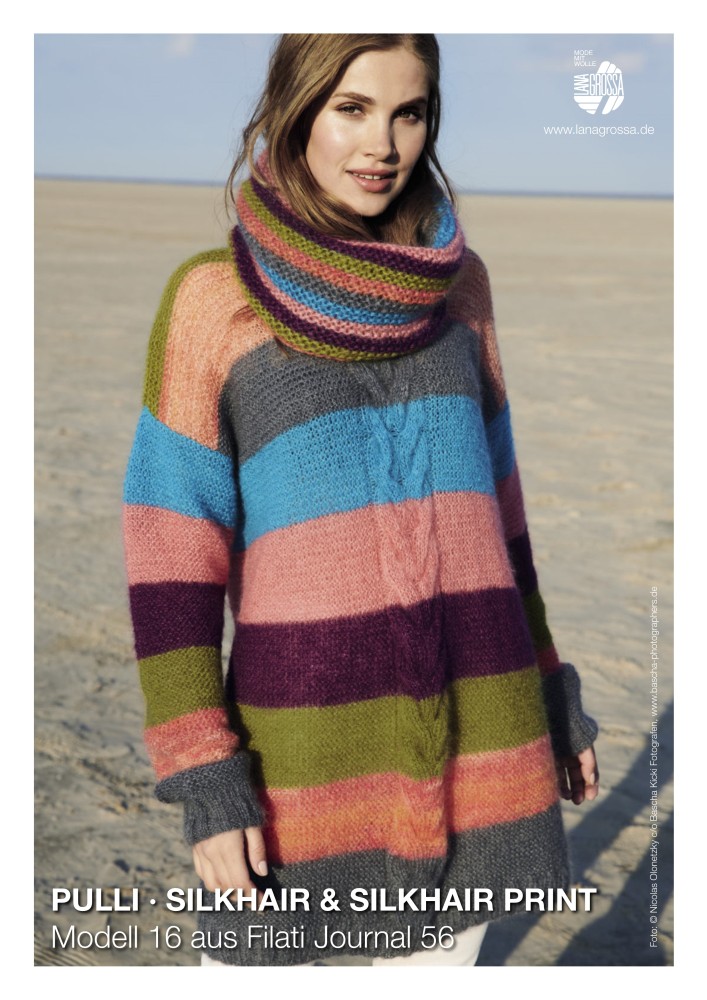 Pullover aus Silkhair & Silkhair Print mit Zopfmuster und mehrfarbigen Streifen